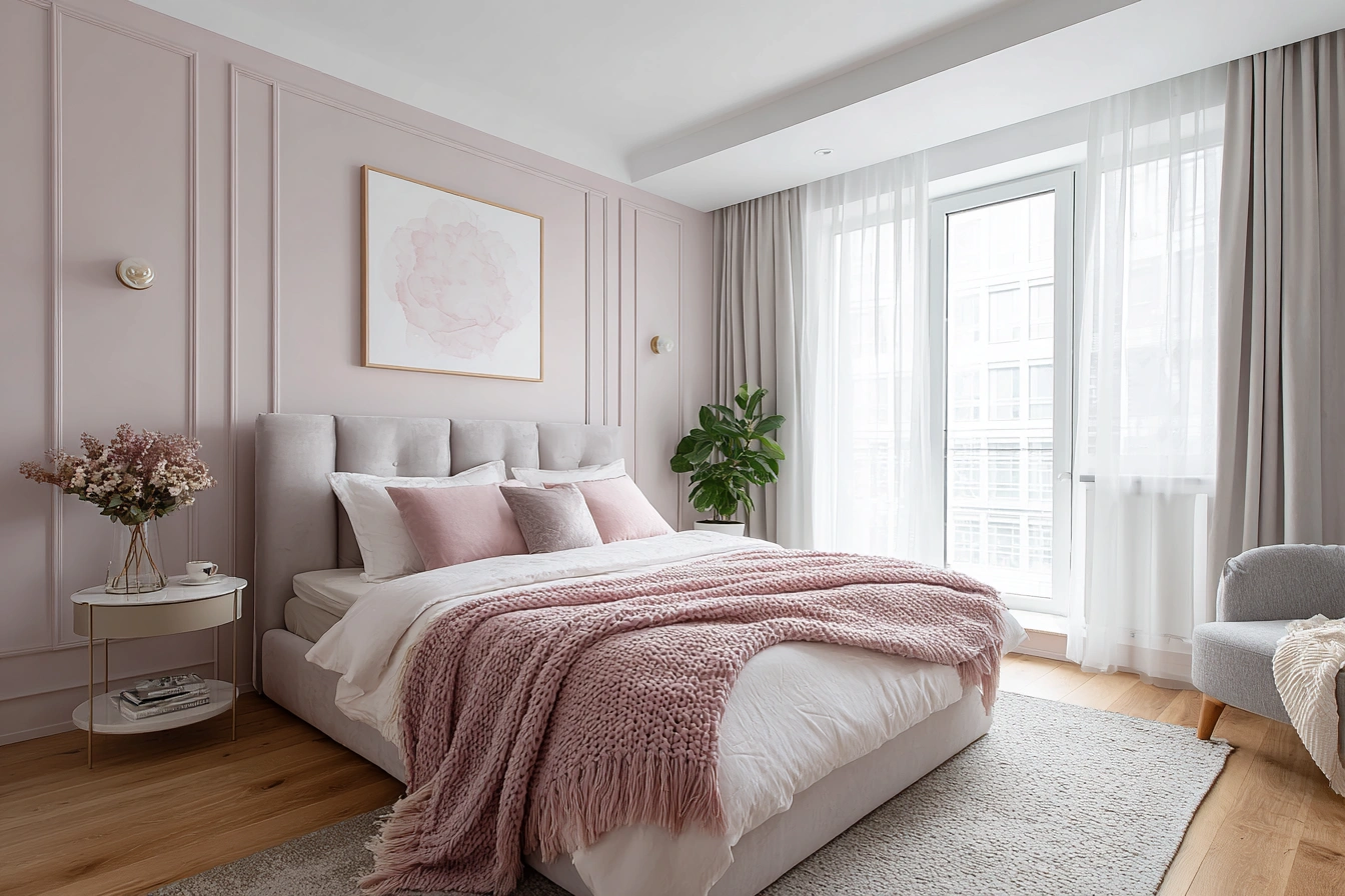 Спокойные цвета краски для стен спальни.