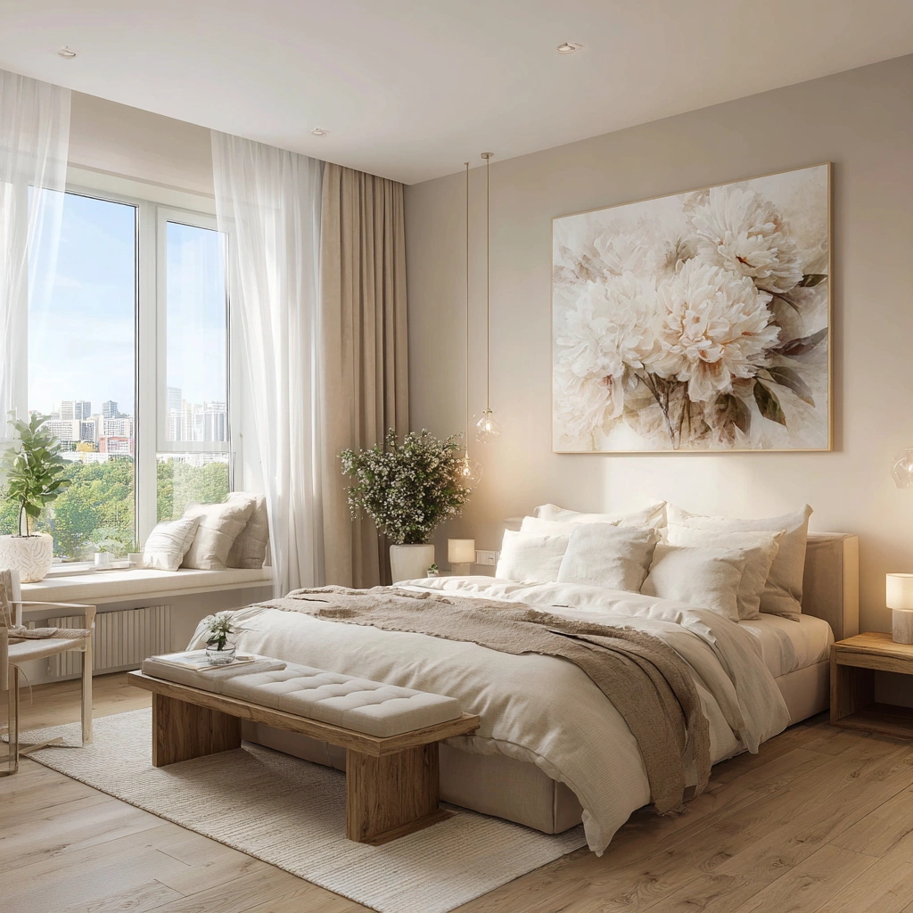 Спокойные цвета краски для стен спальни.