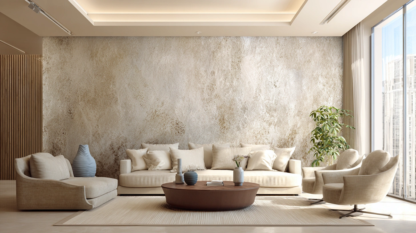 Как подобрать цвет декоративной штукатурки для гостиной.